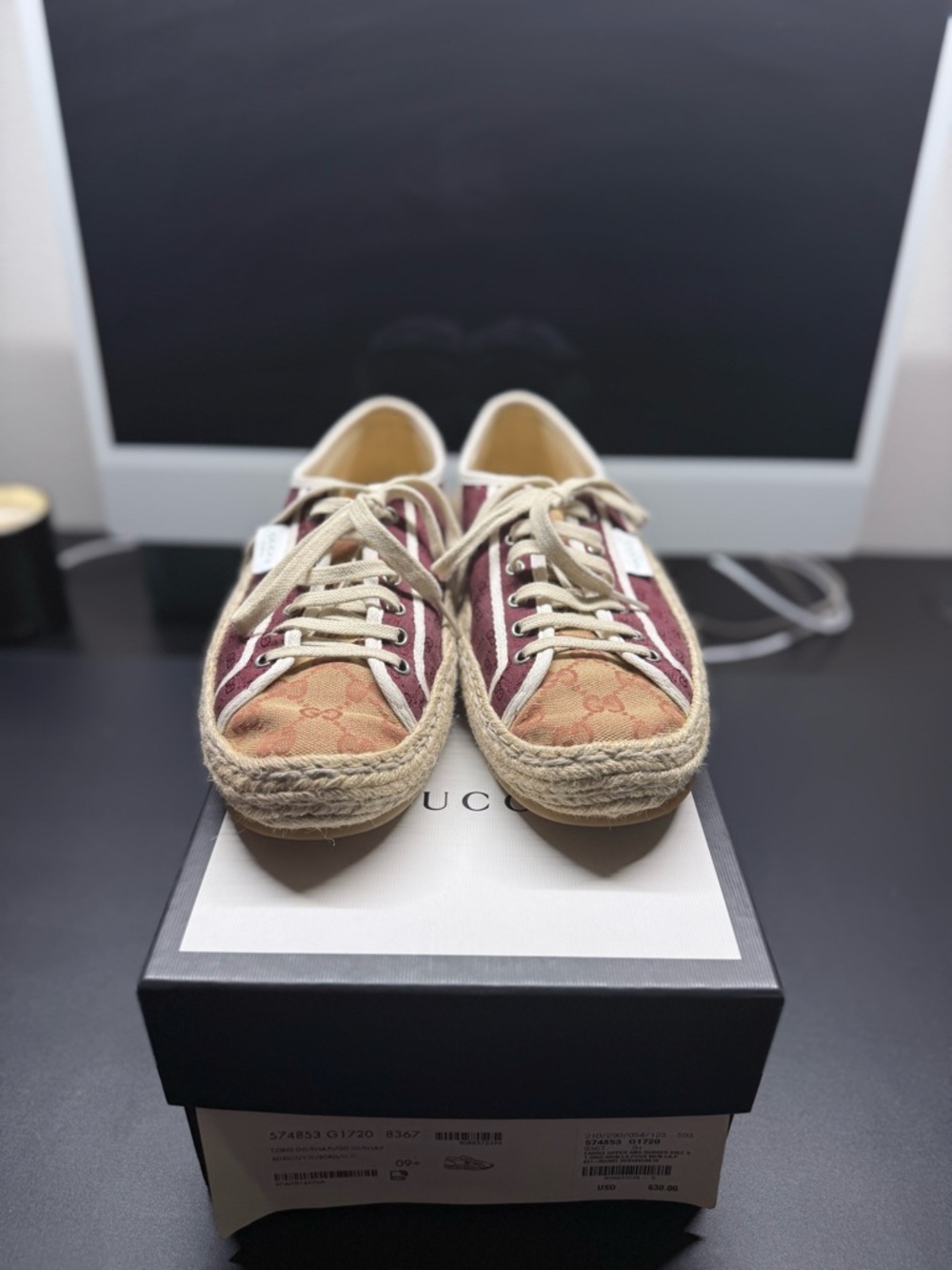Gucci - Men’s Burgundy and Beige Canvas Espadrille Sneakers
